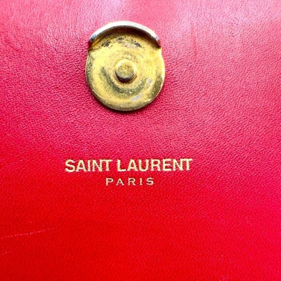 Auth Saint Laurent Red Leather Pompom Kate Clutch Pouchette Tassel Preloved Ex++ - Picture 14 of 16